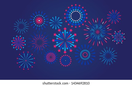 Festive Fireworks On A Night Background. Vector Illustration