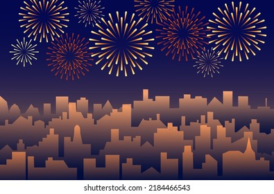 Festive fireworks on a night background. Colorful bright fireworks in the night sky. Celebration fireworks. Background for festive design, party. Pyrotechnics firecracker background