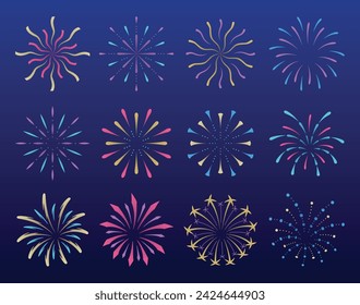 Festive fireworks on a night background. Colorful bright fireworks in the night sky. Celebration fireworks. Background for festive design, party. Pyrotechnics firecracker background