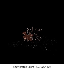 Festive fireworks over the city. Vector illustration.