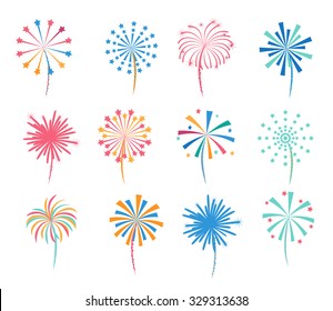 Festive fireworks set, vector illustration