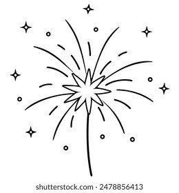 Festive Fireworks Sparks Doodle Illustration, Perfect for Adding a Burst of Celebration and Joy to Your Creative Designs