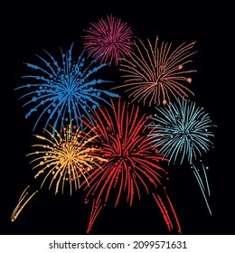 Festive fireworks vector. Beautiful fireworks in the sky. New Year's pyrotechnics