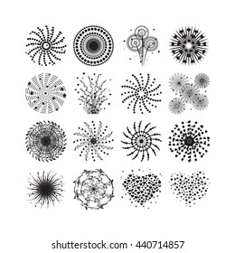 Festive fireworks vector black icons set