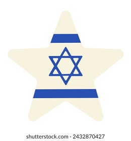 Festive five pointed star element in colors of Israel flag, attribute of Jewish holiday. Cartoon solid milk vector icon in national colors of Israel flag isolated on white background