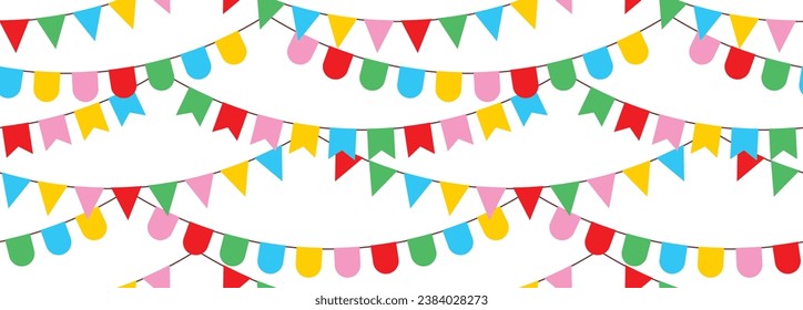 Festive flag garland pattern. Birthday party and carnival garland decoration. isolated on white background