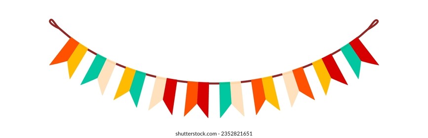 Festive flag garland vector illustration. Retro bunting in simple flat style, isolated on white background. Carnival, birthday, circus border decoration.