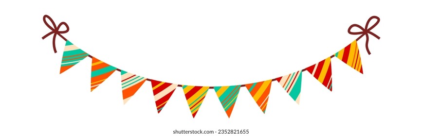 Festive flag garland vector illustration. Retro bunting in simple flat style, isolated on white background. Carnival, birthday, circus border decoration.