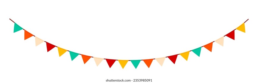 Festive flag garland vector illustration. Retro bunting in simple flat style, isolated on white background. Carnival, birthday, circus border decoration.