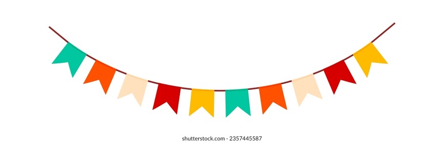 Festive flag garland vector illustration. Retro bunting in simple flat style, isolated on white background. Carnival, birthday, circus border decoration.