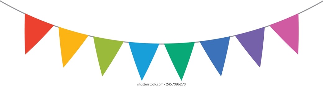 Festive flag garland vector illustration. Retro bunting in simple flat style, isolated on white background. Carnival, birthday, circus border decoration. eps 10