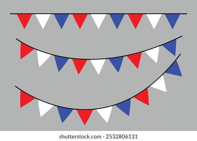 Festive flag garland vector illustration. Retro bunting in simple flat style, isolated on white background. Carnival, birthday, circus border decoration.