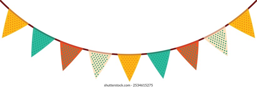 Festive flag garland vector illustration. Retro bunting in simple flat style, isolated on white background. Carnival, birthday, circus border decoration.