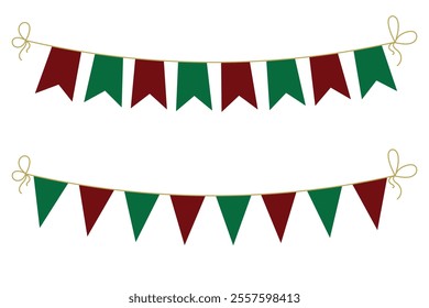 Festive flag garland vector illustration. Retro bunting in simple flat style, isolated on white background. Carnival, birthday, circus border decoration