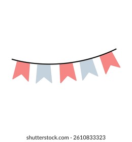 Festive flag garland vector illustration. Retro bunting in simple flat style, isolated on white background. Carnival, birthday, circus border decoration.