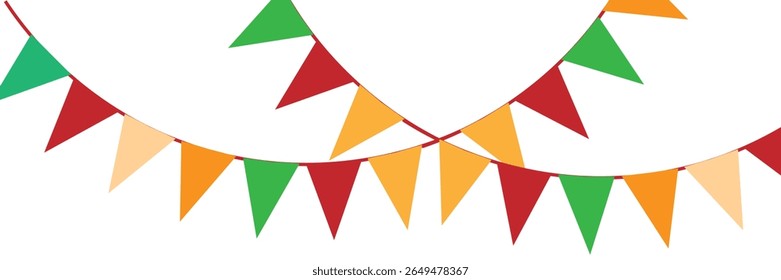 Festive flag garland vector illustration. Retro bunting in simple flat style, isolated on white background. Carnival, birthday, circus border decoration.