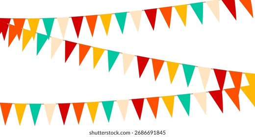 Festive flag garland vector illustration. Retro bunting in simple flat style, isolated on white background.	