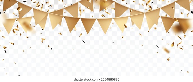 Festive flag garlands with confetti, seamless pattern