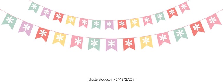 Festive flag garlands vector illustration. Triangle buntings in simple. isolated on white background. EPS 10.