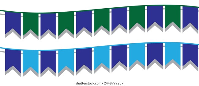 Festive flag garlands vector illustration. Triangle buntings in simple flat style, isolated on white background. Carnival, birthday, circus, anniversary party design decoration.