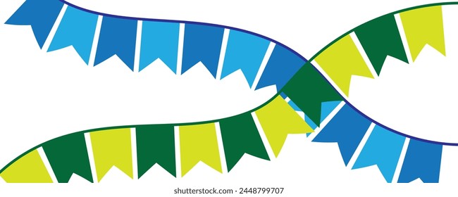 Festive flag garlands vector illustration. Triangle buntings in simple flat style, isolated on white background. Carnival, birthday, circus, anniversary party design decoration.