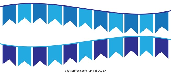 Festliche Flaggen Girlanden Vektorillustration. Dreiecksammer im einfachen flachen Stil, isoliert auf weißem Hintergrund. Karneval, Geburtstag, Zirkus, Jubiläums-Party-Design-Dekoration.