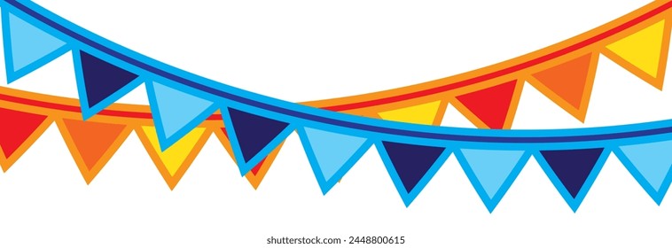 Festive flag garlands vector illustration. Triangle buntings in simple flat style, isolated on white background. Carnival, birthday, circus, anniversary party design decoration.