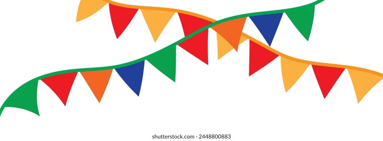 Festive flag garlands vector illustration. Triangle buntings in simple flat style, isolated on white background. Carnival, birthday, circus, anniversary party design decoration.