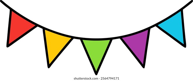 Festive flag vector art, Bunting flags silhouette, Hanging party flag vector, Birthday elements, vector illustration