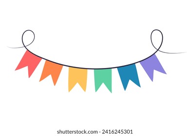 Festive flags garland in lgbt rainbow colors. Colorful party decoration. Vector illustration isolated on white background.