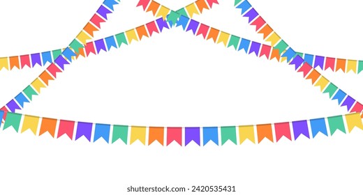 Festive flags garland in lgbt rainbow colors. Celebration flags for pride decor. Party decoration. Vector illustration