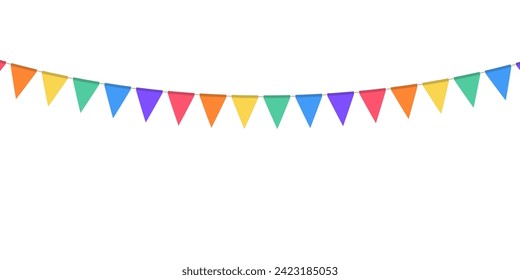Festive flags garland in lgbt rainbow colors. Celebration flags for pride decor. Triangle pennants chain. Party decoration. Vector illustration
