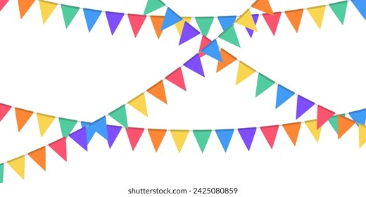 Festive flags garland in lgbt rainbow colors. Celebration flags for pride decor. Triangle pennants chain. Party decoration. Vector illustration