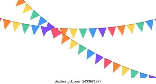 Festive flags garland in lgbt rainbow colors. Celebration flags for pride decor. Triangle pennants chain. Party decoration. Vector illustration