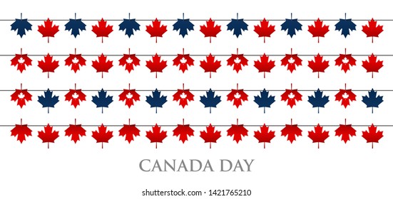 Festive flags and gerlyandy on a white background. Maple leaves symbol of Canada 