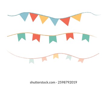 Festive Flags Hanging on Strings. Colorful Vector Decoration for Parties and Celebrations