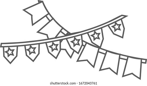 Festive flags on a rope isolated on white background. 