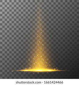 Cola flare festiva. Rayos, estrellas y chispas con bokeh. Efecto de luz transparente del vector. Fenómeno mágico con chispas amarillas, luz brillante