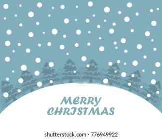 Festive flat Christmas background with Christmas trees and snow. Vector illustration. Holiday greeting