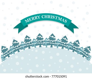 Festive flat Christmas background with Christmas trees and snow. Vector illustration. Holiday greeting