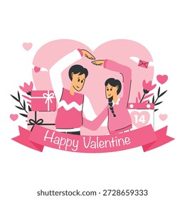 A festive flat design illustration celebrating Valentine's Day, symbolizing their happiness and love. creative love and lifestyle activity theme, flat vector illustration with solid colors.