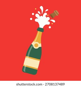Icono plano festivo de botellas de champán reventando, perfecto para celebraciones, éxito y Nuevo año.