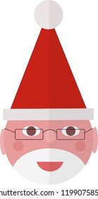 Festive flat vector illustration of a rosy-cheeked Santa Claus with glasses, hat, and white beard