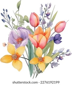 Festive floral composition on a white background. Wildflowers, twigs, floral arrangements and designer vector hand drawn elements.