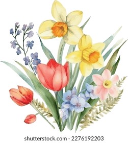 Festive floral composition on a white background. Wildflowers, twigs, floral arrangements and designer vector hand drawn elements.