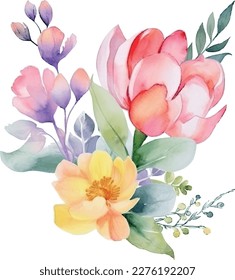 Festliche Blumenzusammensetzung auf weißem Hintergrund. Wildblumen, Zweige, Blumenarrangements und handgezeichnete Designer-Vektorgrafik-Elemente.