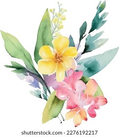 Festive floral composition on a white background. Wildflowers, twigs, floral arrangements and designer vector hand drawn elements.