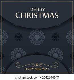 Festive flyer happy new year in dark blue color with winter blue ornament