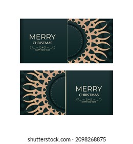 Festive flyer merry christmas dark green color with abstract yellow pattern