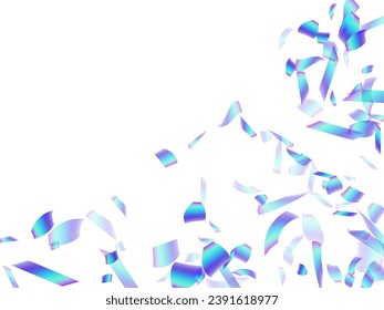 Dibujo vectorial de decoración de confeti volador festivo. Vector de navidad de partículas de holograma azul. La sorpresa estalló cayendo confetti. Fondo de decoración del evento. Partículas de alegría.